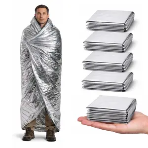 Emergency Blankets Mylar Thermal Blanket,(5 Pack) of Gigantic Space Blanket 82 * 51 in. Survival Blankets Heavy Duty Camping Gear,First Aid