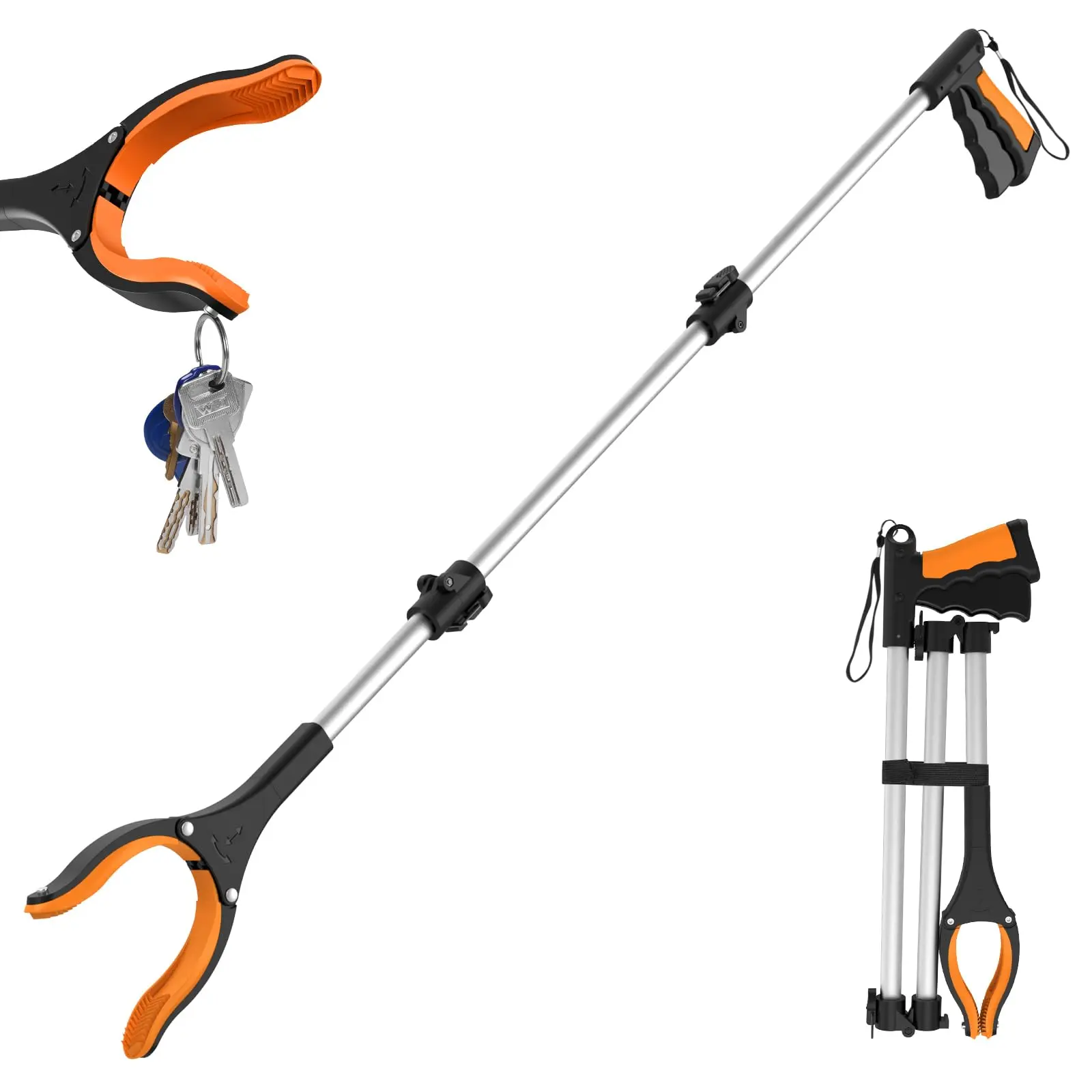 43" Extra Long Reacher Grabber Tool - Foldable, Rotating Jaw with Magnets, 4" Wide Claw, Heavy Duty Durable Gardening Pickup Tool for Elderly, Durable Gardening Tool