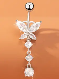 New Belly Ring Creative Butterfly Zirconia Sparkle Navel Piercing Jewelry, Body Piercings, Stylish Body Accessory for Women & Girls