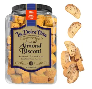 La Dolce Vita Classic Almond Italian Biscotti Cookies, Gourmet Coffee & Tea Dipping Snack, 40 oz Jar