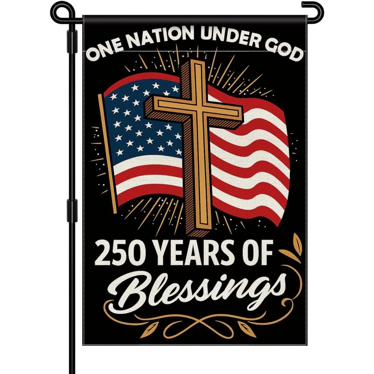 One Nation Under God Garden Flag 12x18in, Double-Sided American Flag Cross Yard Decor, Patriotic Christian 250 Years Blessings Outdoor Banner