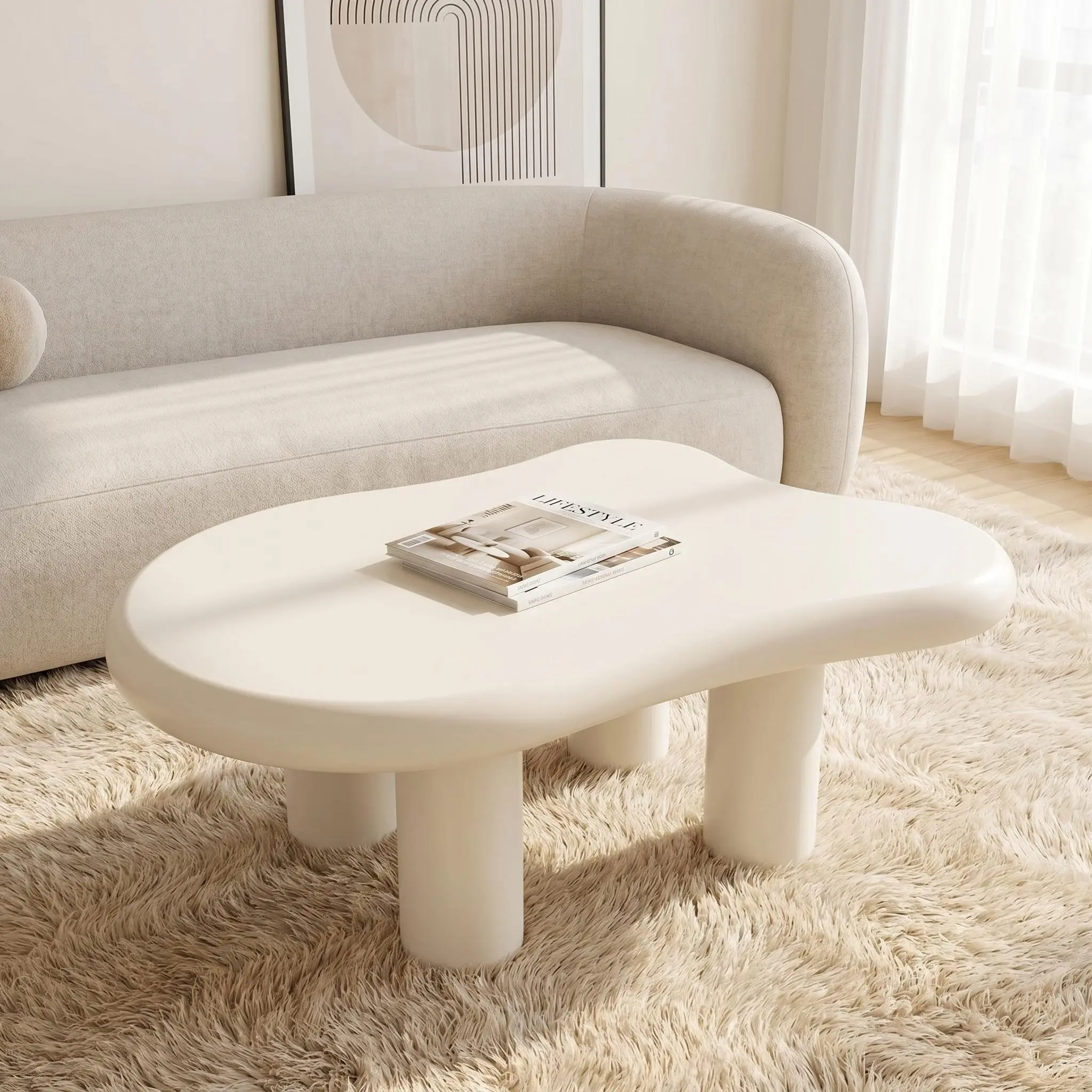Fashionable and minimalist cloud coffee table, modern living room table, white cream style, cloud shaped, beautiful and elegant, suitable for living rooms, study rooms, bulletin boards, bedrooms ..
