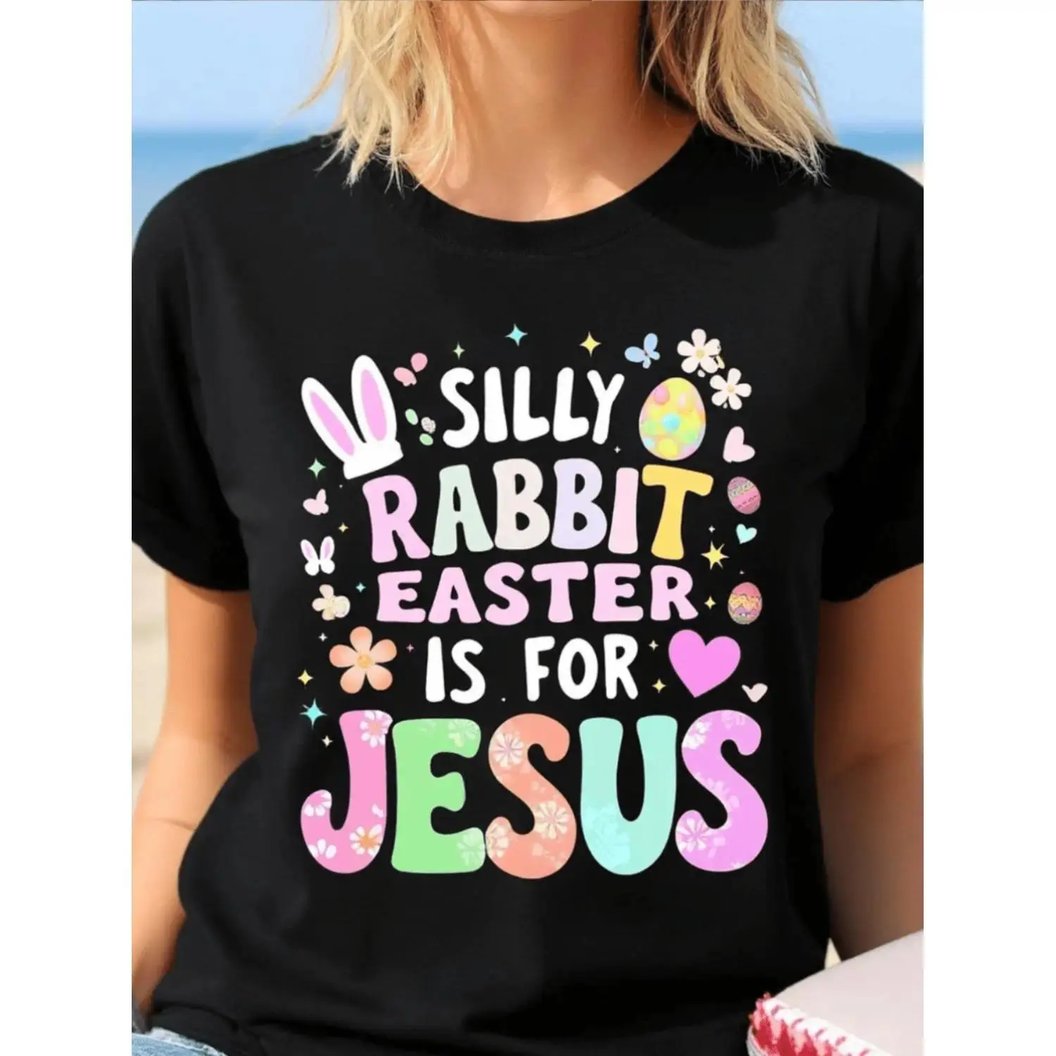 Unisex "Silly Rabbit Easter Is For Jesus" T-Shirt Cute Pastel Easter Bunny & Jesus Meme Graphic Tee Casual Crew Neck Top Christian Streetwear For Easter, Kids & Religious Family Lovers
