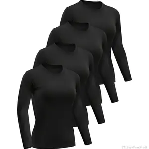 4 Pack Women’s Long Sleeve Basic Shirts Crew Neck Slim Fitted Compression Gym Workout Athletic Underscrubs TopsC31EasyWearStudio