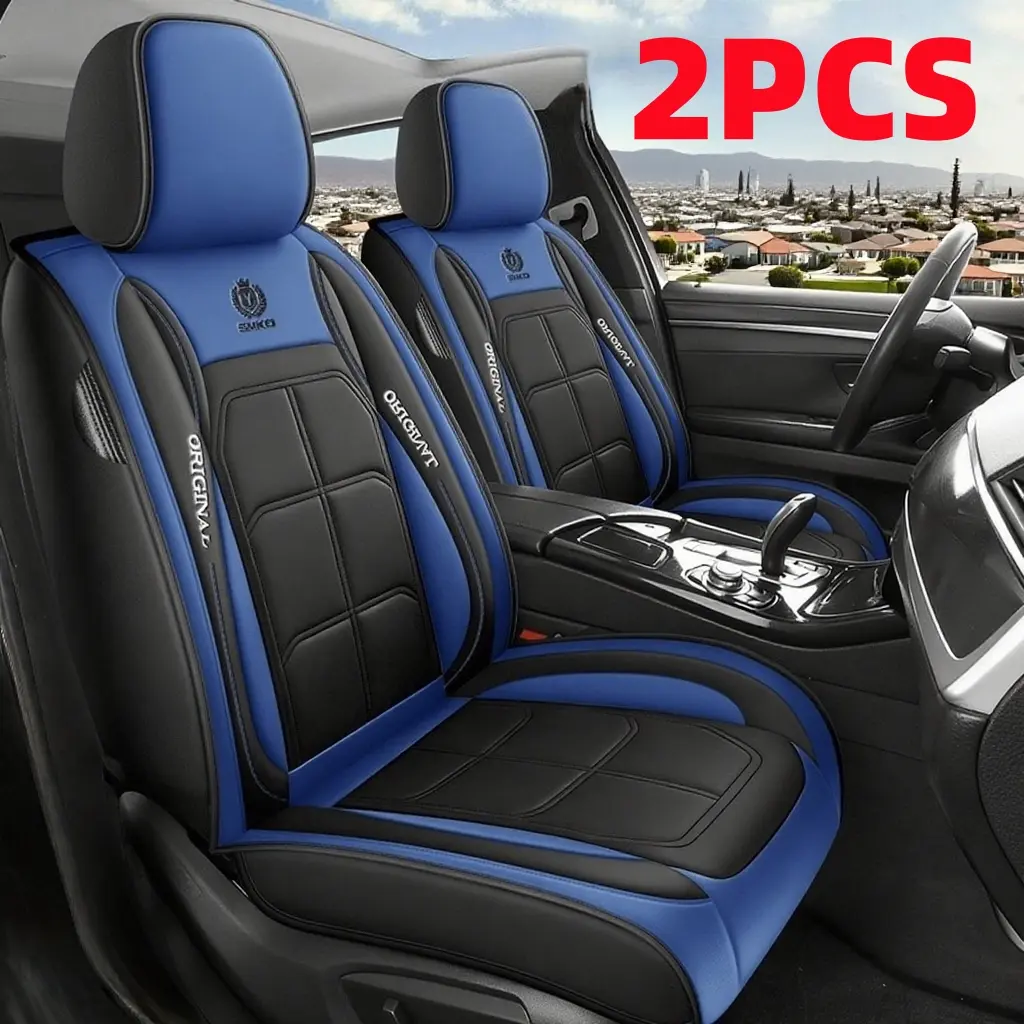 lumbar pillow 2PCS Car seat cover - Waterproof and wear-resistant PU leather - Front double-seater full-wrap seat protection cover - Muscle seat cover - Suitable for all seasons