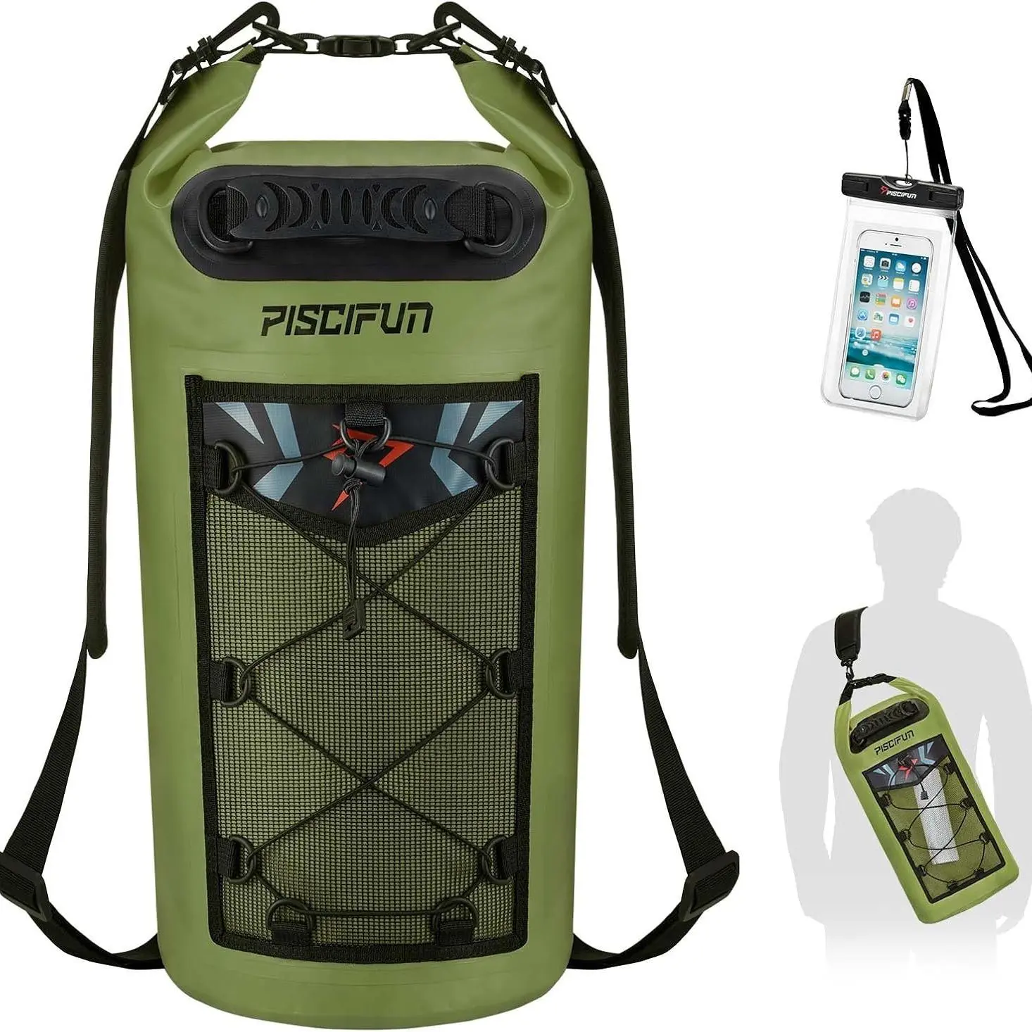 Piscifun Waterproof Dry Bag Backpack 20L/30L Floating Fishing Kayak Bag with IPX8 Phone Case Heavy Duty Outdoor Gear 500D PVC Material for Adventures