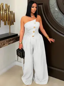 Women's Solid Color Wide Leg Jumpsuit, Fashion Jumpsuit for Daily Wear, Ladies Clothes for Summer, Womenswear, Casual Jumpsuits