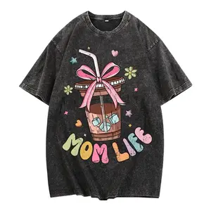 Washed T - Shirt Featuring "Mom Life" Design: Trendy and Relaxing Tribute to Motherhood