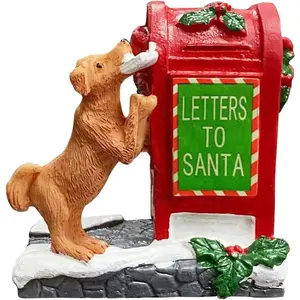 Christmas Village Accessories Ornaments Resin Puppy Letters to Santa Mailbox Christmas Village Sets Decoration for Xmas Festival Holiday