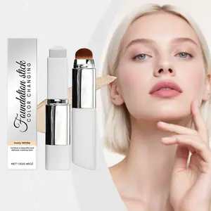 Blanc Cover Cream Stick V White - Color-Changing Foundation Stick, Makeup with Volufiline, Medium to Full Coverage with a Dewy Finish, Dual-Ended with Detachable Brush