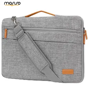 MOSISO 360 Protective Laptop Shoulder Bag 15-15.6 Inch, Water-Resistant Slim Computer Briefcase with 2 Bevel Horizontal Pockets & PU Handle, Lightweight Messenger Tote Compatible with MacBook Pro 16, Dell, HP, Lenovo, ASUS, Business Work School Travel