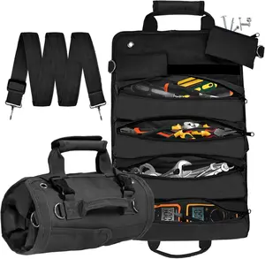 Super Roll Tool Roll,Multi-Purpose Roll Up Tool Bag, Wrench Roll,Canvas Tool Organizer Bucket,Car First Aid Kit Wrap Roll Storage Case,Hanging Tool Zipper Carrier Tote,Car Camping Gear