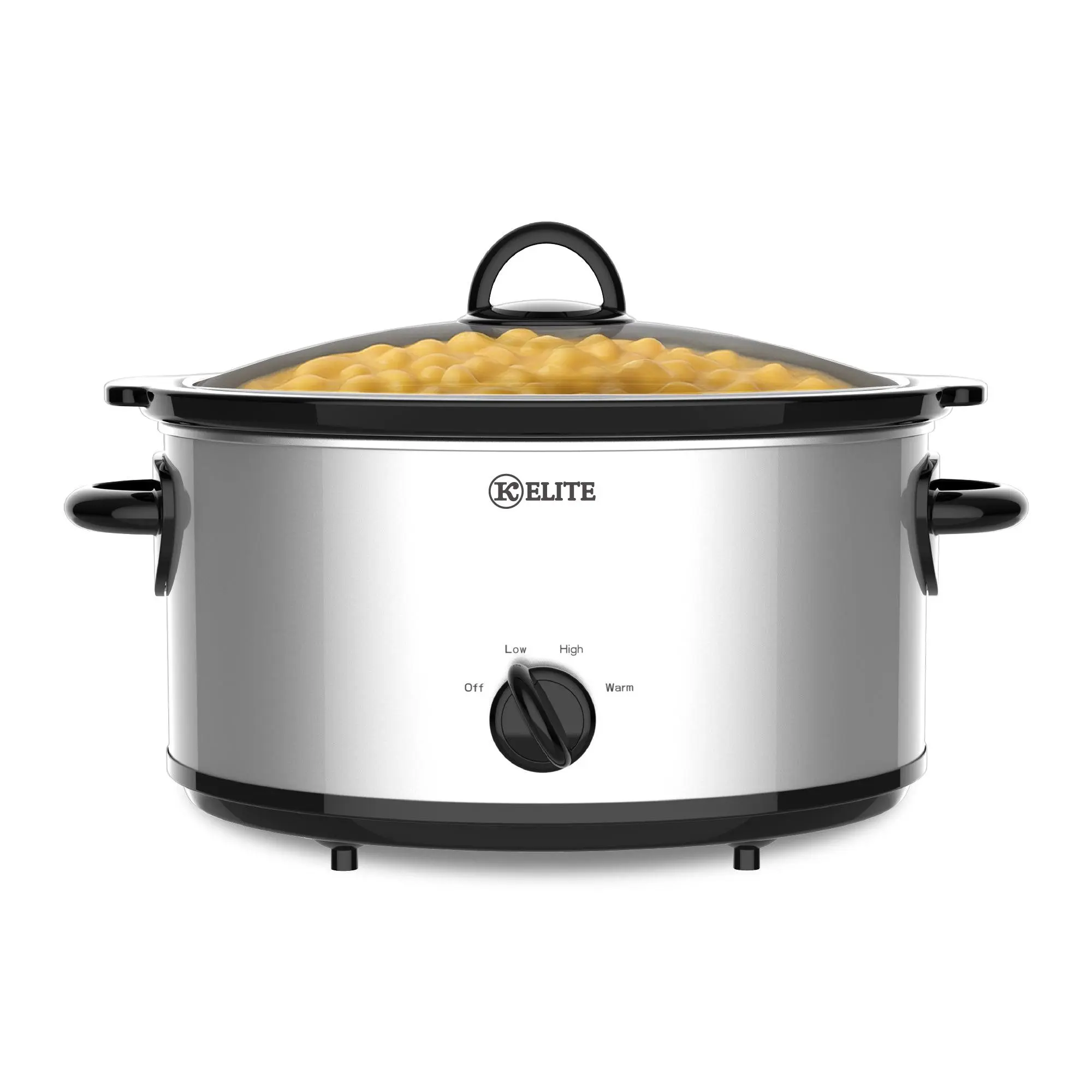 Kitchen Elite 6 Qt Slow Cooker, Stainless Steel Ceramic Crock Pot with Glass Lid Kitchen Elite 6 Qt Slow Cooker, Stainless Steel Ceramic Crock Pot with Glass Lid
