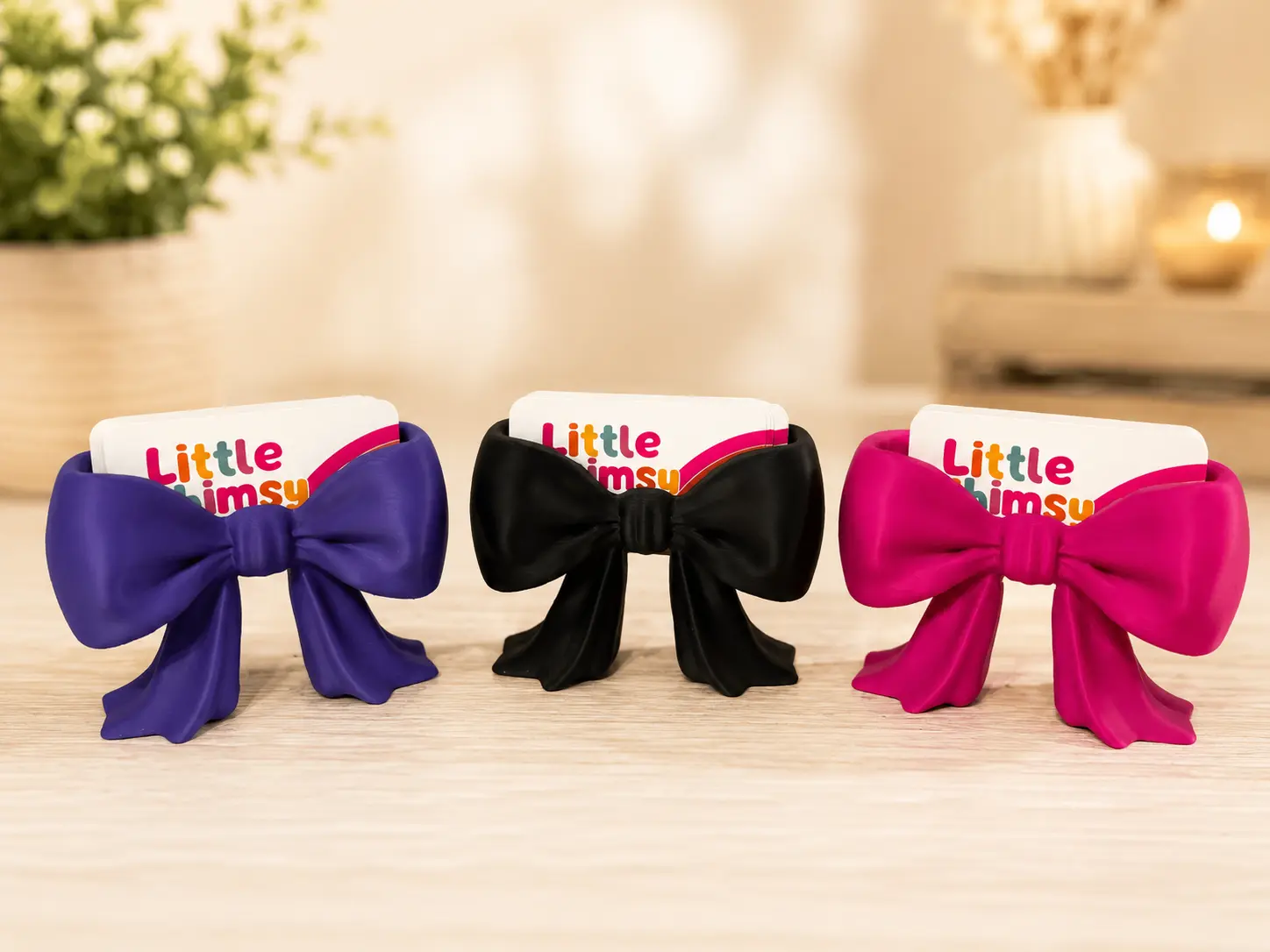 Bow Business Card Holder, Cute Desk Organizer & Display - Plastic Business Card Holders for Office Stationery & Desk Accessories