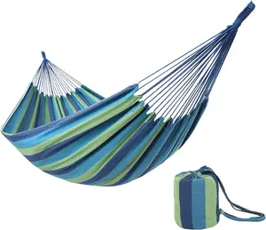 ONCLOUD Extra Long and Wide Double Hammock for Travel Camping Backyard, Porch, Outdoor or Indoor Use, Carrying Pouch Included (Blue/Green Stripes)