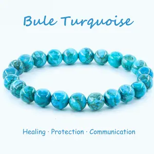 Blue Turquoise Natural Crystal Bracelet - Fashionable & Elegant Unisex Jewelry for Healing Protection & Communication - Solstice Gemstone Anklet Emotional Balance Talisman