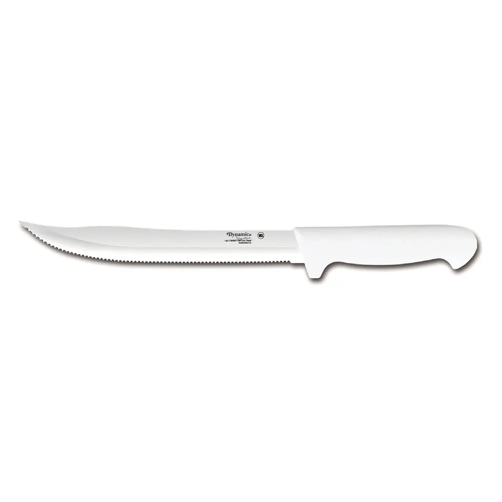 Dynamic Pro-Grip Santoprene 9-in Utility Serrated Knife - White Kitchen Cutlery with Steel Blade for Dicing Onions