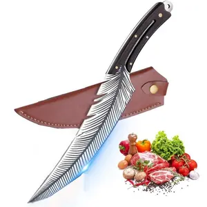 Feather Knife,Meat Cleaver Kitchen CookingKnife with Sheath Outdoor CampingThanksgiving Christmas Gifts Chef's Knife feather knife full tang meat cleaver Cutting Utensils Stainless Steel Modern Quill Knife-A