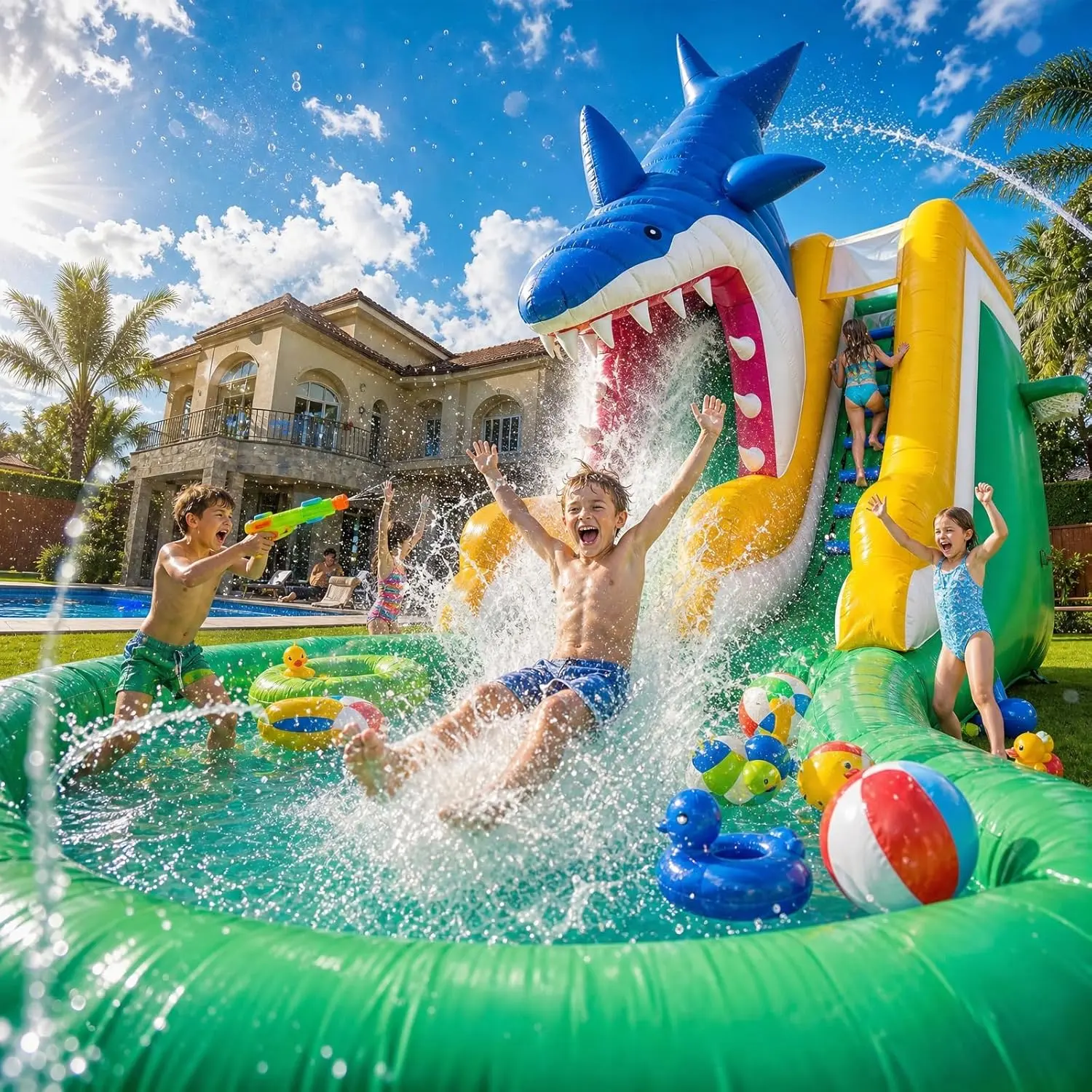 26.3FT Commercial Grade Inflatable Water Silde for Kids Adults, Heavy Duty PVC Adult Water Slides with Big Airtight Water Pool, Adult tWaterslide with 1100W Blower for Outdoor (Green&Yellow, 26.5FT)
