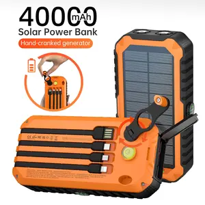 Diamuar 40,000mAh Solar Power Bank with Hand Crank & 4 Cables, Dual USB/Type-C Fast Charging, Bright LED Light, Built-in Compass & Leveler - Portable Solar Charger for Phones, Camping, Travel, Outdoor Emergencies fathersdaygift