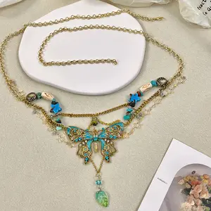 Vintage Butterfly Turquoise Waist Chain French Style Niche Multilayer Tassel Lightweight Luxury High-End Necklace for Party es and Everyday Wear Stainless Steel Fist- Hammer Hollow Out Crochet Swim Cover Up Valentine's Day Heart Balloon Kit apple  cutting