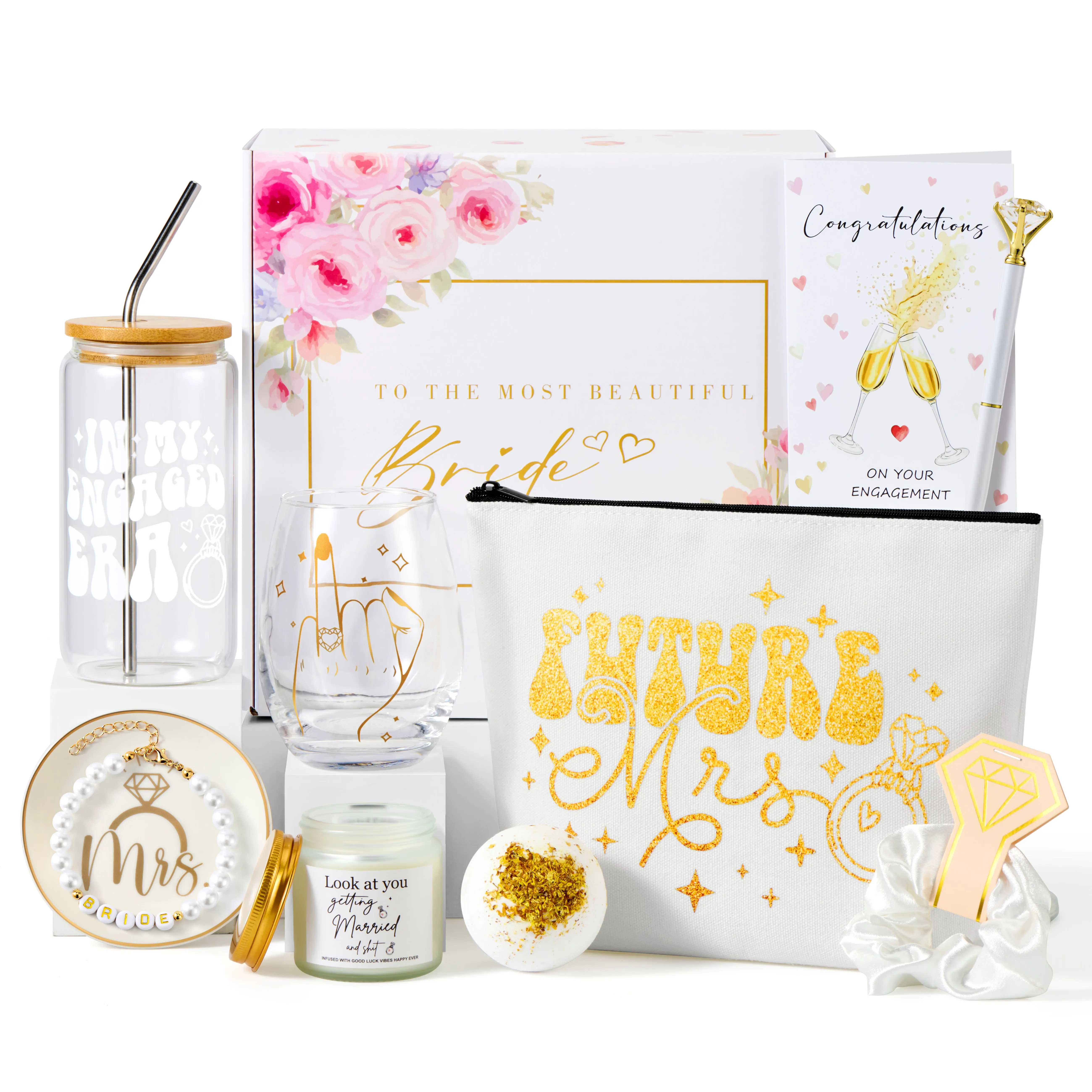 Bride To Be Gifts Box,Bridal Shower Gifts ,Bride Gifts For Bachelorette Party,ust Married Engagement Wedding Presents Set for Women Her Wifey Future Mrs