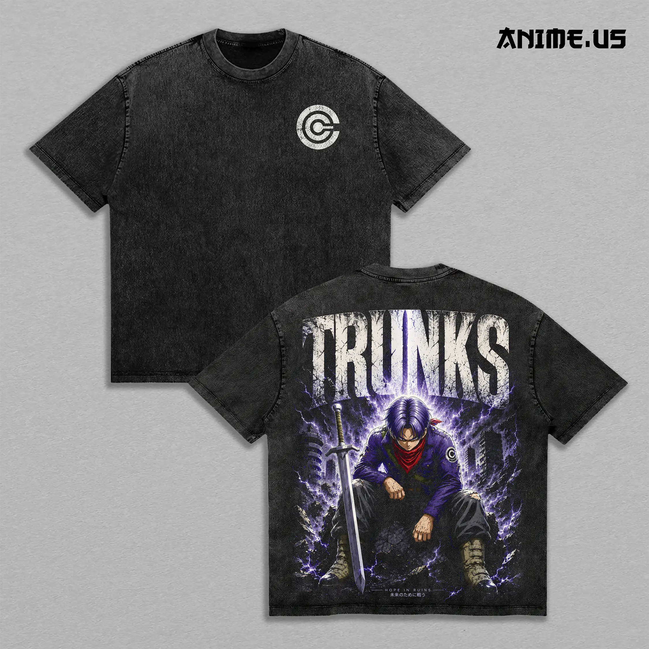 Trunks Future Warrior DBZ Anime Graphic Vintage T-Shirt, Time Traveler Sword Fighter Super Saiyan Unisex Tee Heavyweight Washed Cotton Anime Shirt