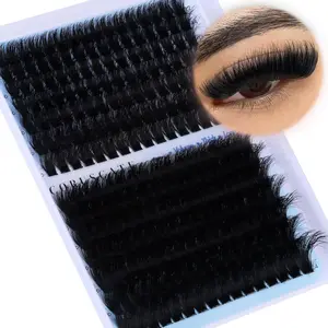 Plush Fluffy Eyelash Clusters 160D+200D, Voluminous Lash Extensions 12-24mm, Dramatic Long Lashes, Lightweight Individual Lashes, 224pcs Luxury DIY Lash Extension Kit