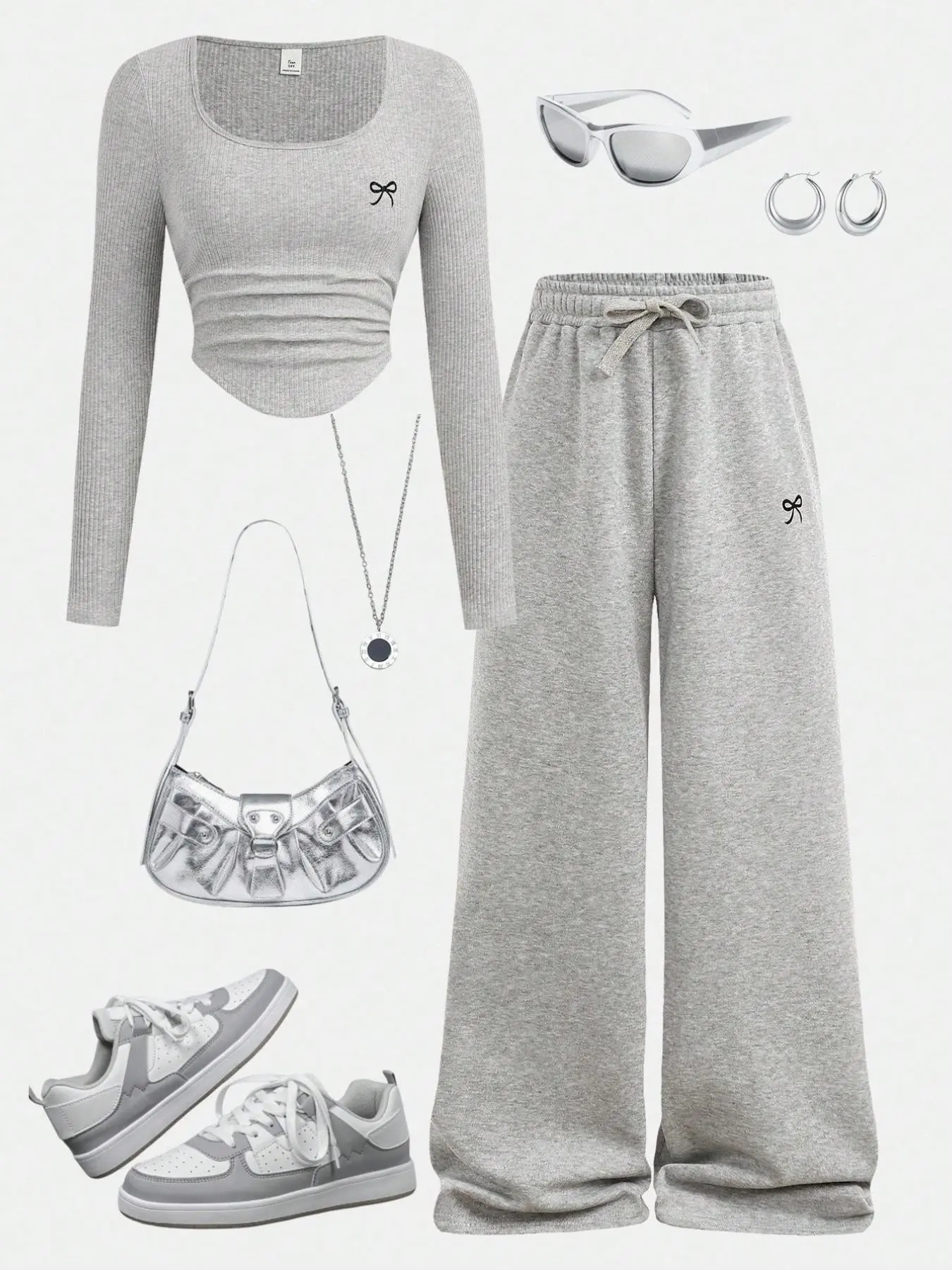 Teen Girls' Four-Season Casual Athleisure Outfit Long Sleeve Tee & Sporty Pants Set, Comfortable Solid Pattern, Ideal for Daily Wear, Shopping, Sports, Parties