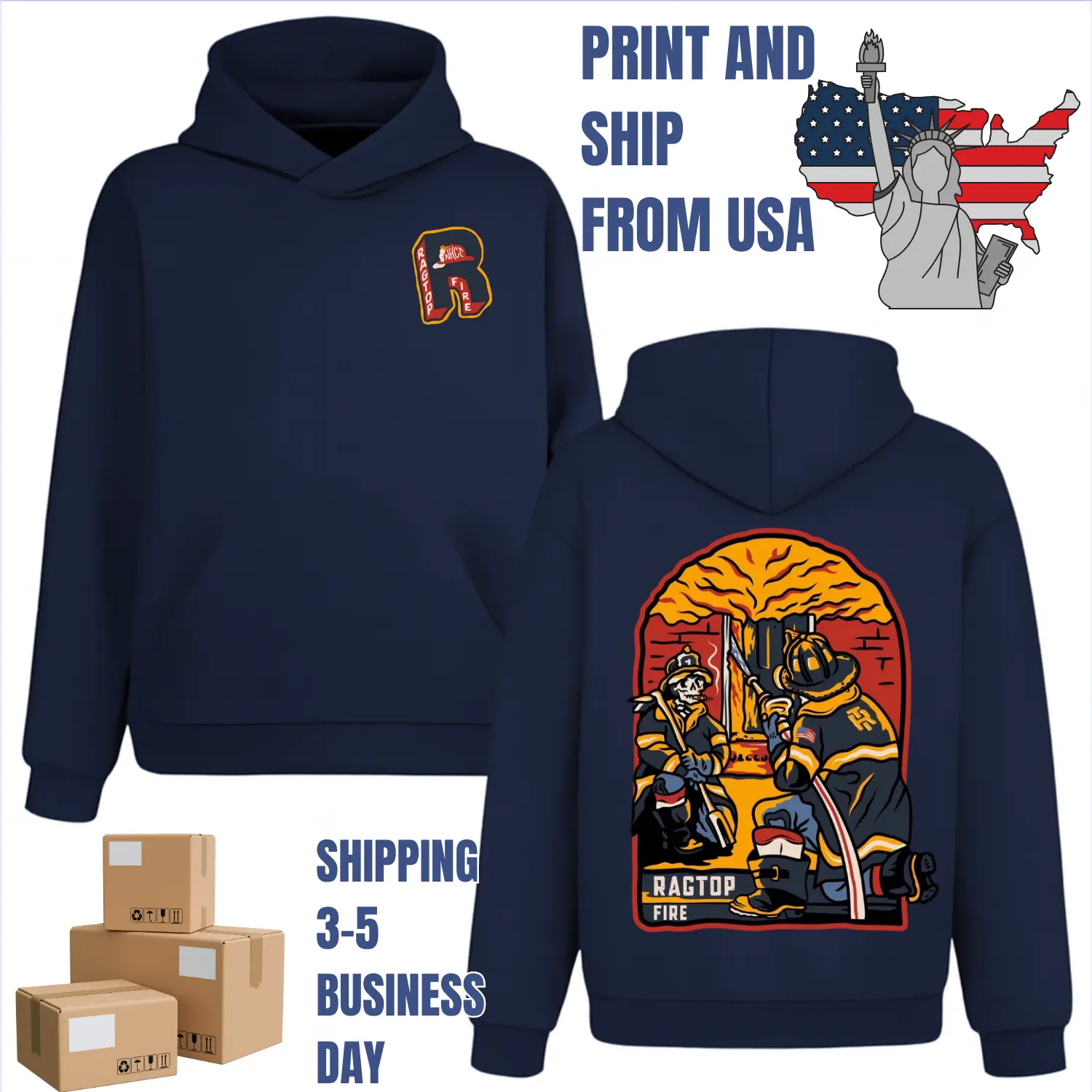 Badass Skeleton Firefighters Fighting Fire Hoodie, 2 Sides, Firefighter Brotherhood Skull Art Ragtop Fire Pullover, Volunteer Fire Dept Gear Ragtop Fire Hooded Sweatshirt