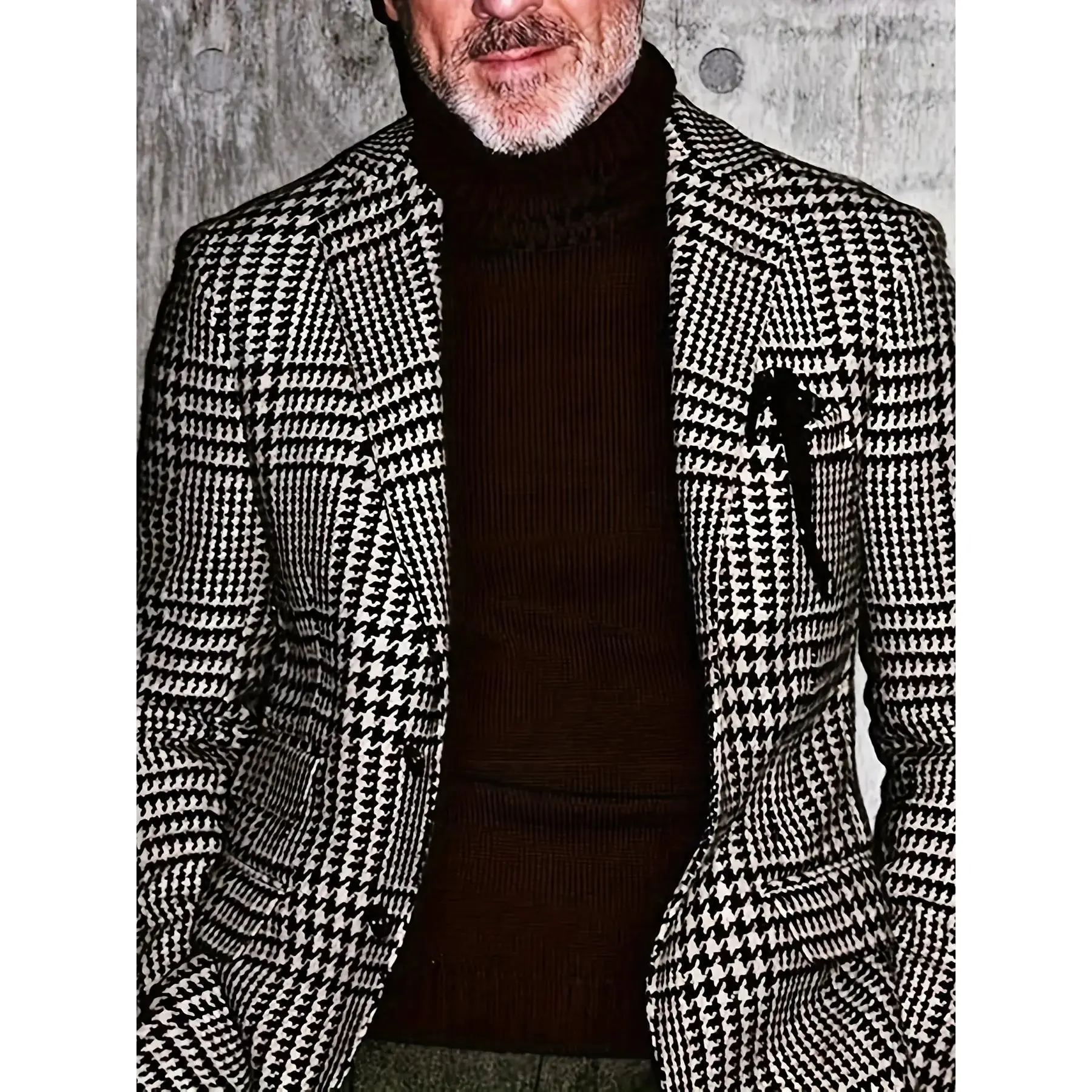 Men's Slim Fit Casual Business Blazer - Single-Breasted Houndstooth Plaid Lapel Notch Collar, Machine Washable Non-Stretch Fabric for Spring/Fall Office & Semi-Formal Wear, Spring Outerwear, Sophisticated Appearance, Tailored Suit Jacket, Fall Outerwear,