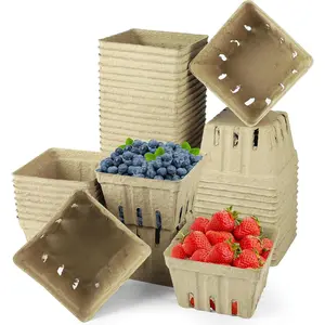 50 Pack  Pulp Fiber Berry Basket Small Strawberry Basket Molded Berry Baskets Produce Vented Container for Blueberry Raspberry Egg Vegetable Farmer Market Grocery Store Backyard Party