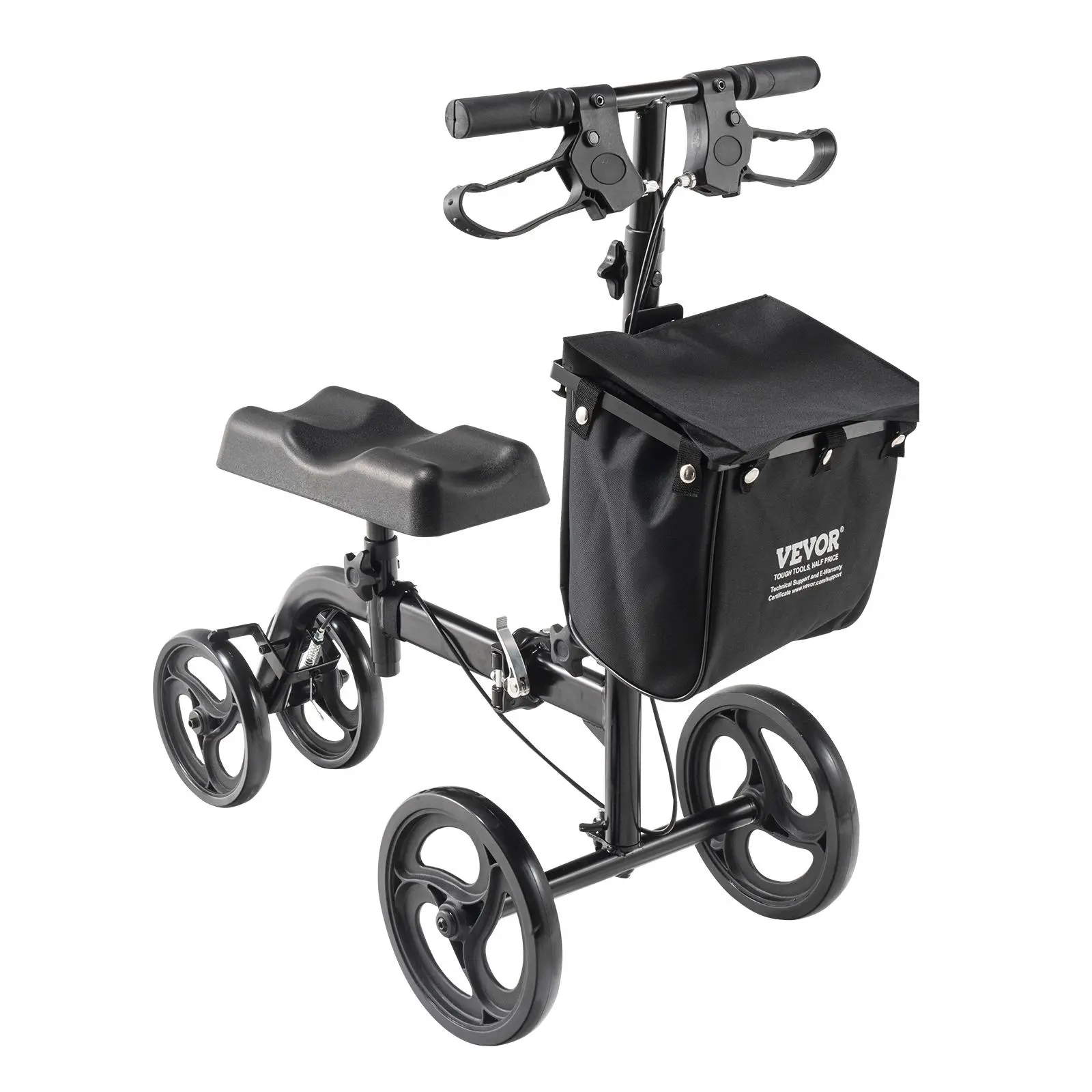 【Summerfinds】VEVOR Folding Knee Scooter, Carbon Steel Steerable Knee Walker with Height-Adjustable Handlebar & Knee Pad, All-Terrain Solid Wheels, Dual Brakes, Leg Recovery Scooter for Broken Ankle Foot Injuries