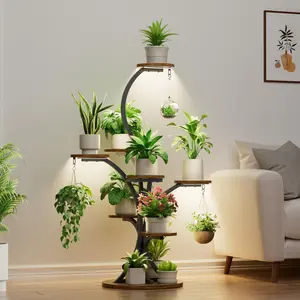 Plant Stand Indoor with Grow Lights - 8 Tiered Tree-Shaped 46.3" Tall Corner Metal Plant Shelf, Grow Light Shelf Display for Indoor Plants Multiple, Flower Holder for Living Room Patio Balcony Décor