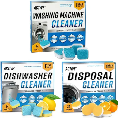 Appliance Cleaning Bundle - 12 Month Supply Dishwasher Cleaner Deodorizer, Washer Descaler, Disposer Freshener Deep 24 Tablets / Unit -72 Tablets Totel