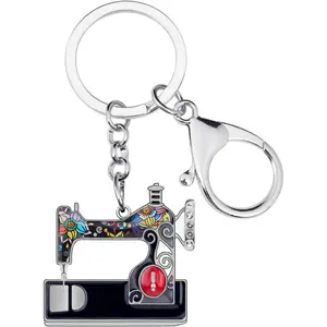 Enamel Metal Novelty Sewing Machine Key Chains For Women Girl Gift Car Purse bag Rings Charms