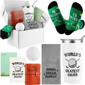 Father's Day Gift FGolf Gifts for Men Unique Funny Golf Gifts Including Mug Socks Sport Towel Leather Notebook Notepad Relief Stress Ball for Birthday Christmas Father Day