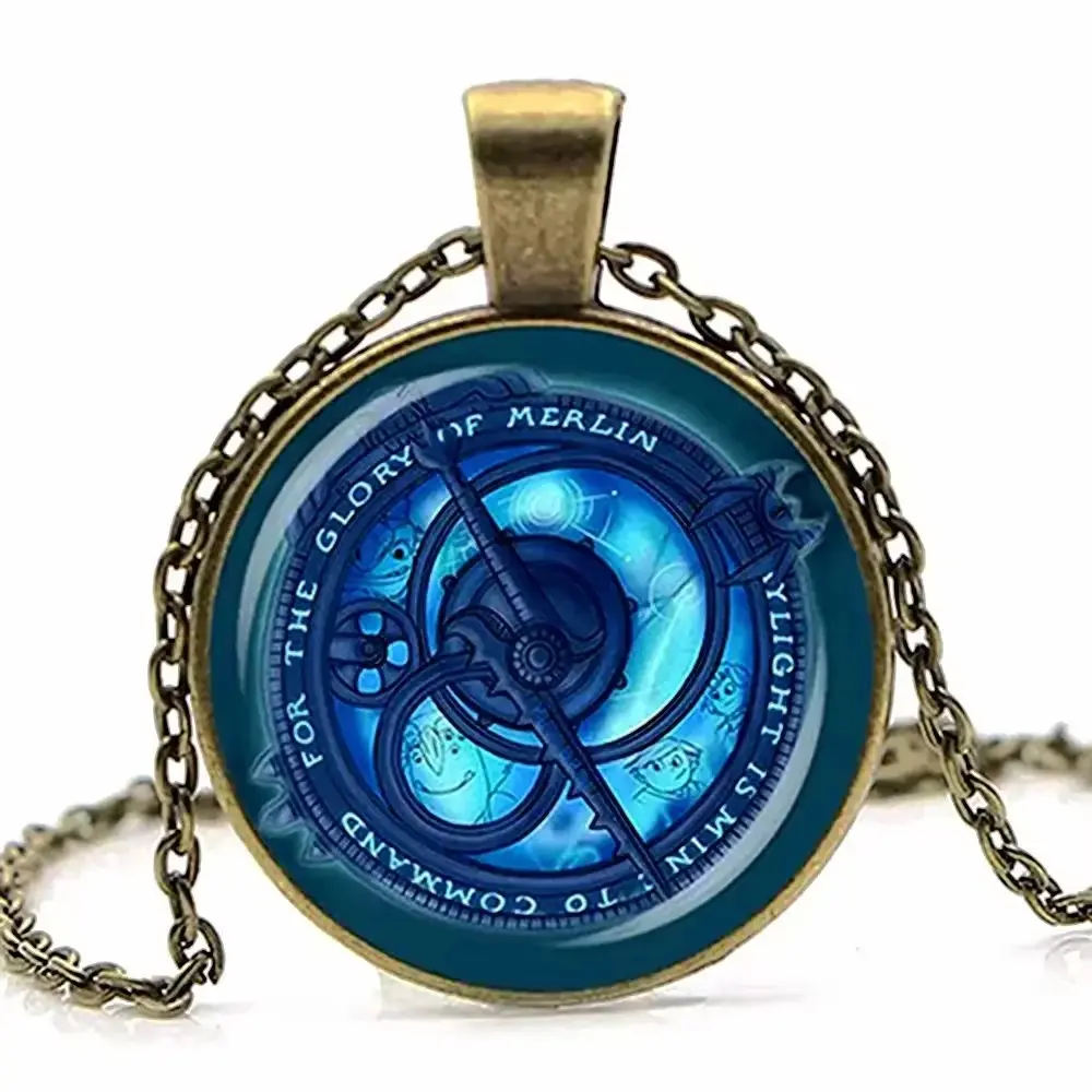 Trollhunters Amulet Pendant Necklace – Vintage Bronze Color Blue Crystal Chain Jewelry for Women & Men