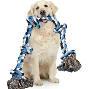 Dog Toys for Aggressive Chewers Tough Indestructible Cotton Rope Chew Toys for Large and Medium Dogs 3 Feet 5 Knots Tug of War Toy for Teeth Cleaning