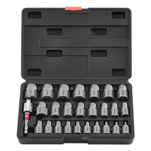 fathersdaygift VEVOR Screw Extractor Set, 27 Pieces Hex Head Multi-Spline Easy Out Bolt Extractor Tool, with Adapters, Solid Storage Case, Cr-Mo Steel Stripped Bolt Remover for Removing Rounded, Broken Bolts, Screws