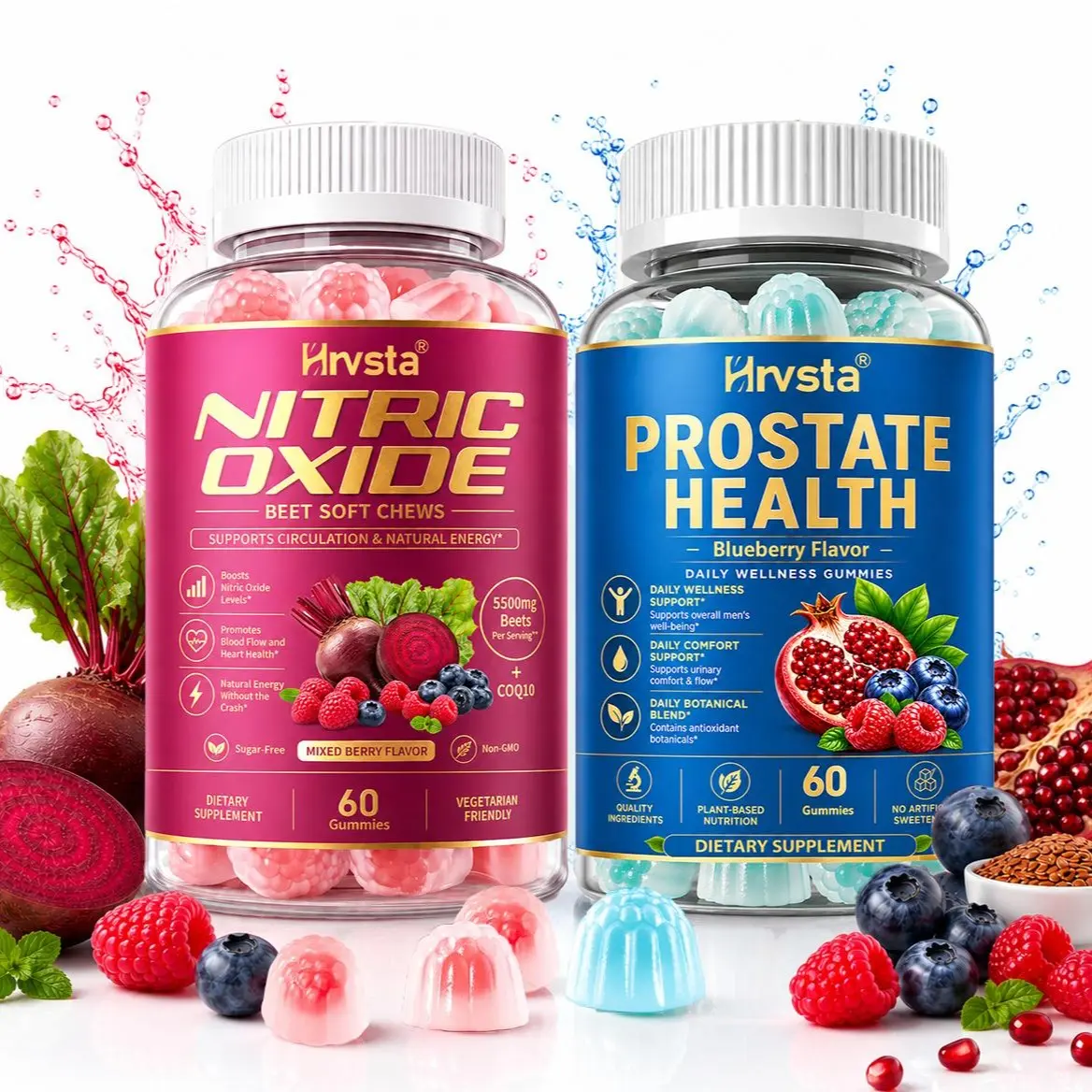 2-in-1 Men’s Wellness Gummies Combo – Prostate Health & Nitric Oxide Support, Mixed Berry Soft Chews, Daily Wellness Formula