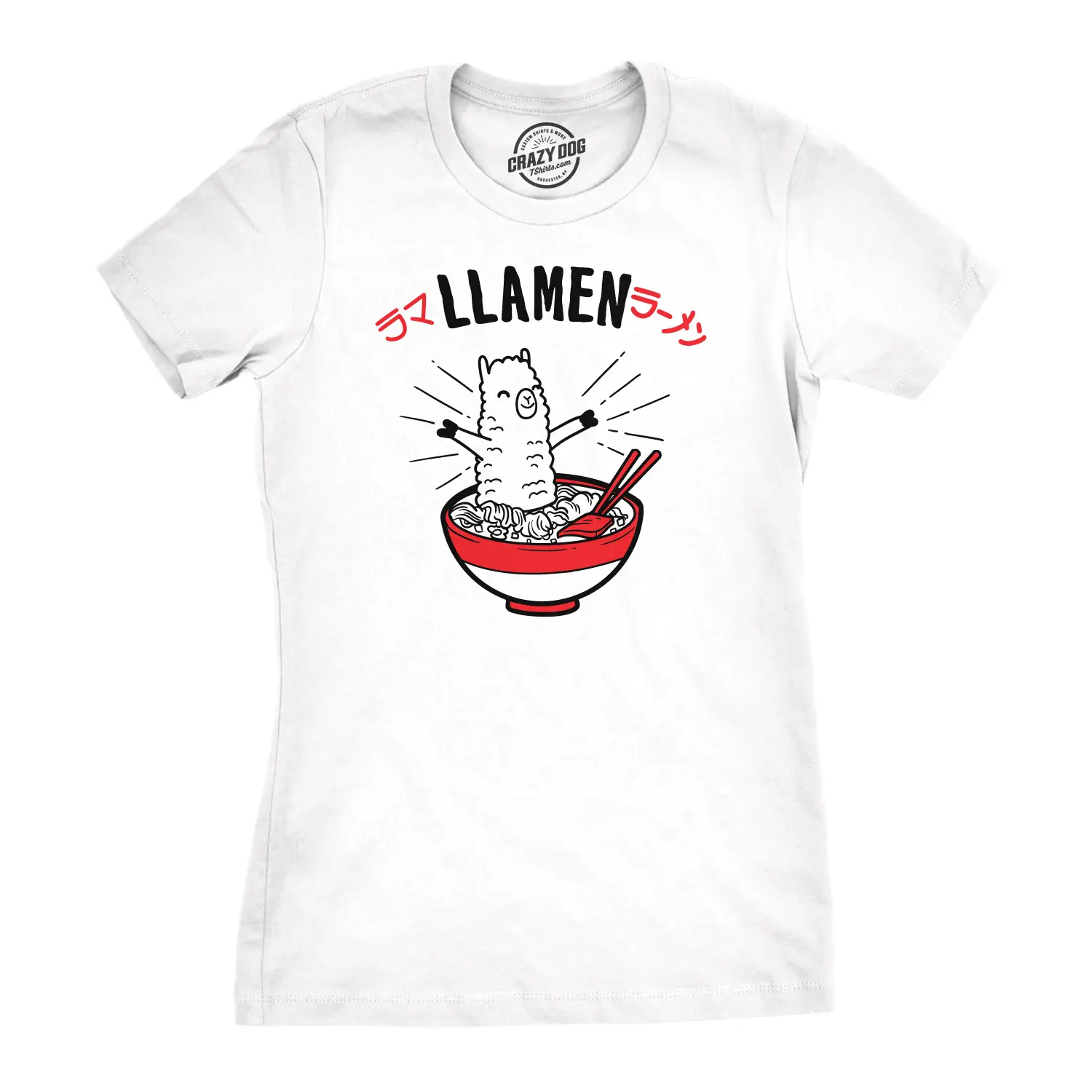 Womens Llamen Funny Ramen T-shirt for Foodie Girls Funny Womens T Shirts Cute Vintage Fashion Casual Ladies T-Shirt Gift Funny Food Top Women's Novelty Tees White