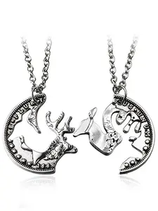 2pcs/set Unisex Asymmetrical Necklace with Deer Design, Casual Trendy Metal Feature, Fashionable Charms Necklace for Daily & Party Decoration, Western Jewelry, Men Jewelry, Friendship Jewelry