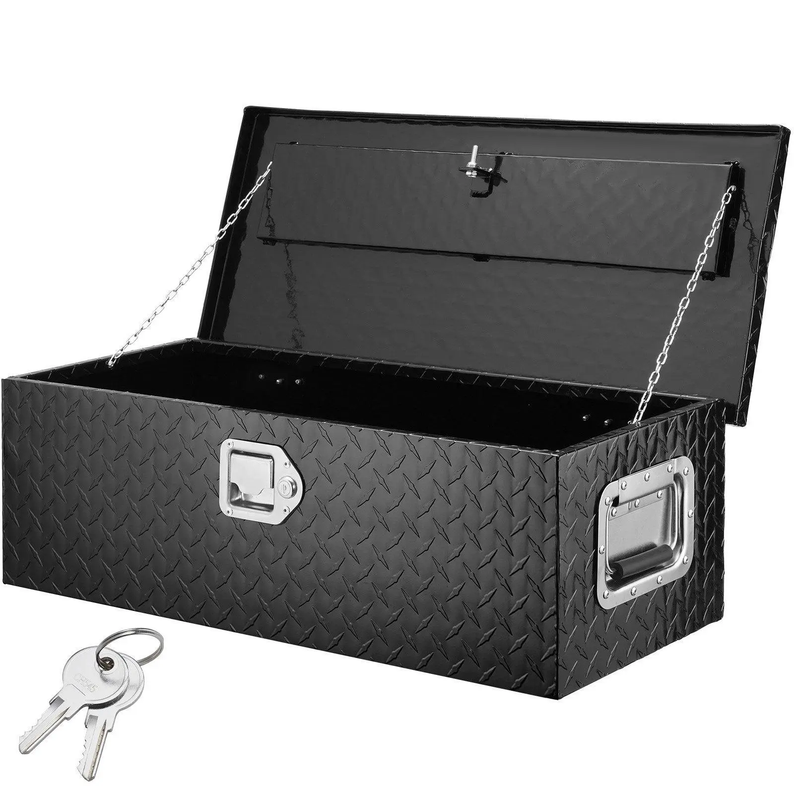 【Fallpicks】VEVOR Heavy Duty Rust-Resist Coat Aluminum Truck Bed Tool Box, Diamond Plate Design with Side Glove-Easy Carry Handle & 2 Exclusive Keys, Water-Resistant Storage Organizer (30 x 13 x 9.6 inches) for Pickup, RV