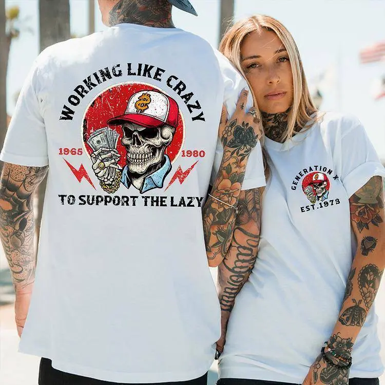 Women's Cotton Round Neck Casual Graphic T-Shirt - "Working Like Crazy" Print, Everyday Tops
