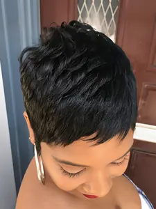 Pixie Wig Blonde Burgundy, Machine Made Human Hair Silky Wig for Women, Daily Party Use, Stylish Gift Layered Pixie Cut, Highlight Bob Wig