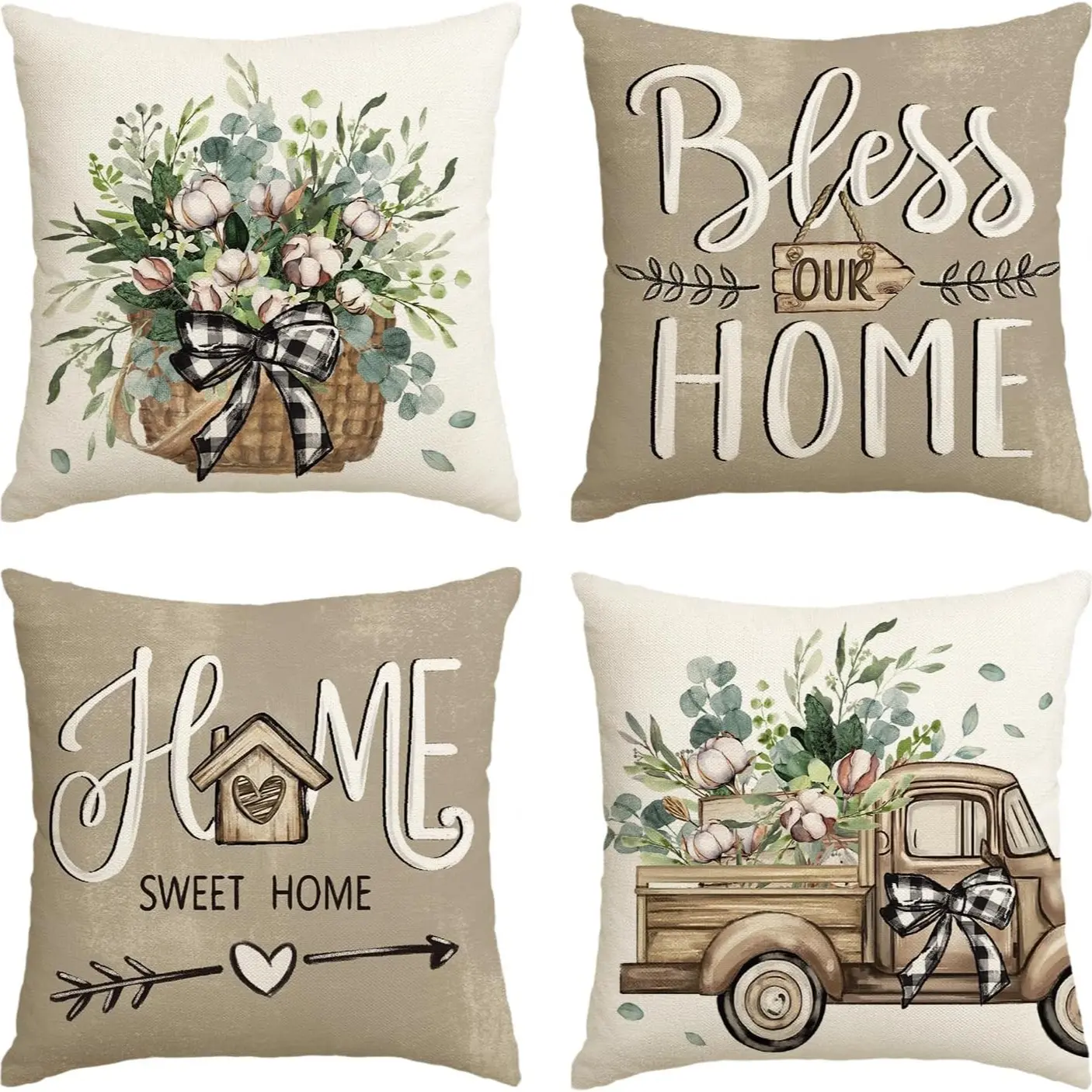 4 Piece Set Printed Pillow Covers, Cozy Home Style, 18x18 Inches, Suitable for Sofa Pillows, Bed Headrests, Home Decor (no Insert Included)