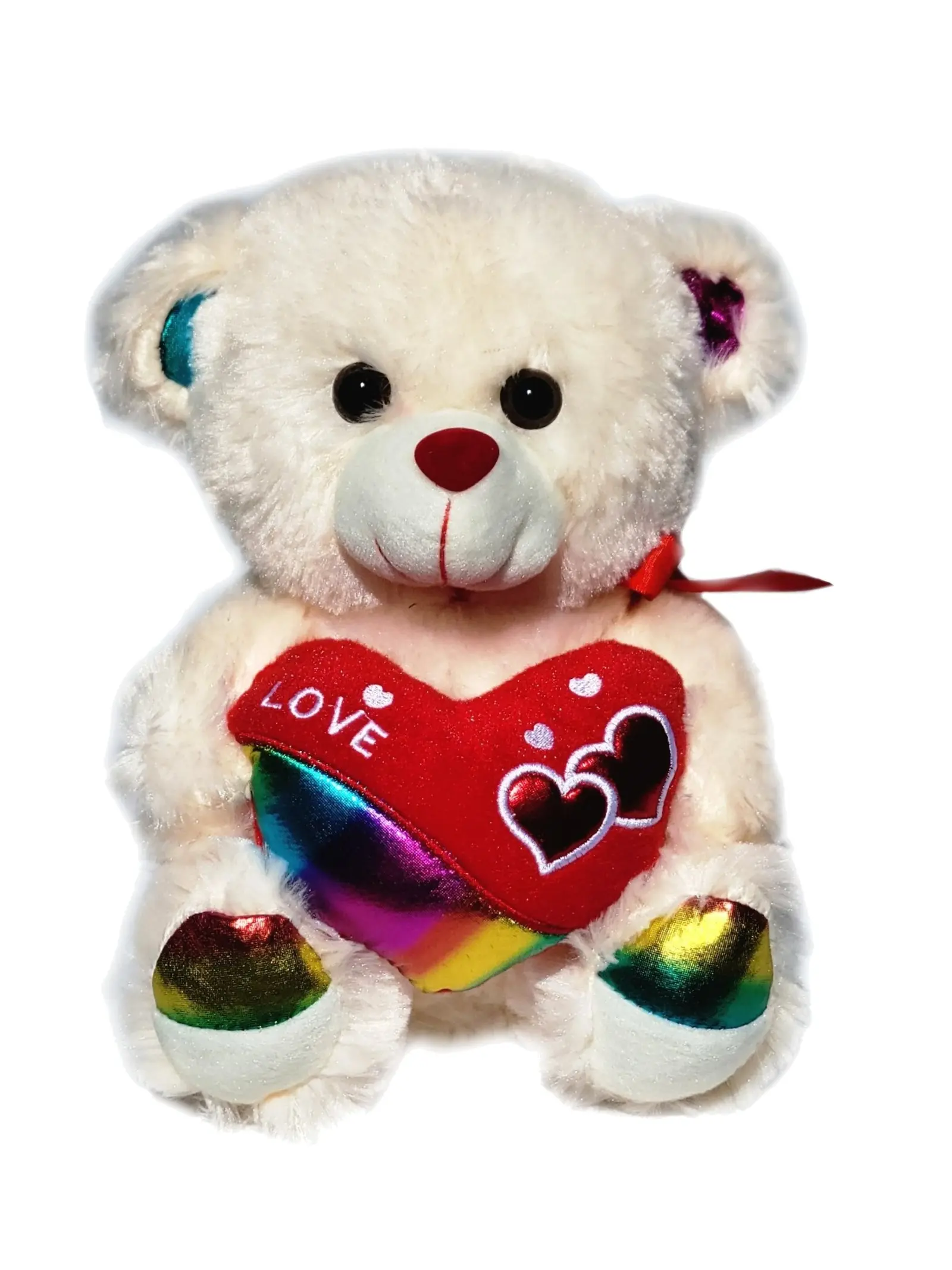Bear Holding Rainbow Love Heart Valentine's Day Gift & Home Décor 9 inch Cream Color Soft Plush Toy for Special Occasions