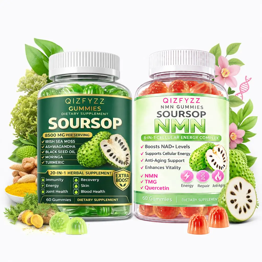 QIZFYZZ Soursop NMN Dual-Action Vitamin Dietary Supplement Gummies - 8500mg, 8-in-1 Cellular Energy Complex, High-Potency Edible Chewable for NAD+ Boost, Anti-Aging, Daily Vitality, Healthcare