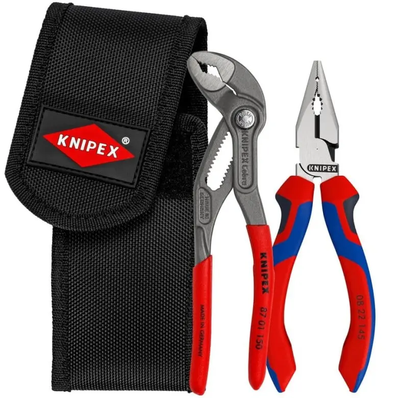 KNIPEX (00 20 72 V06) 2-Pc Mini Pliers Set with Belt Pouch - Adjustable Steel Self-Locking Combination Pliers and Needle-Nose for Mechanics, Self Locking Pliers